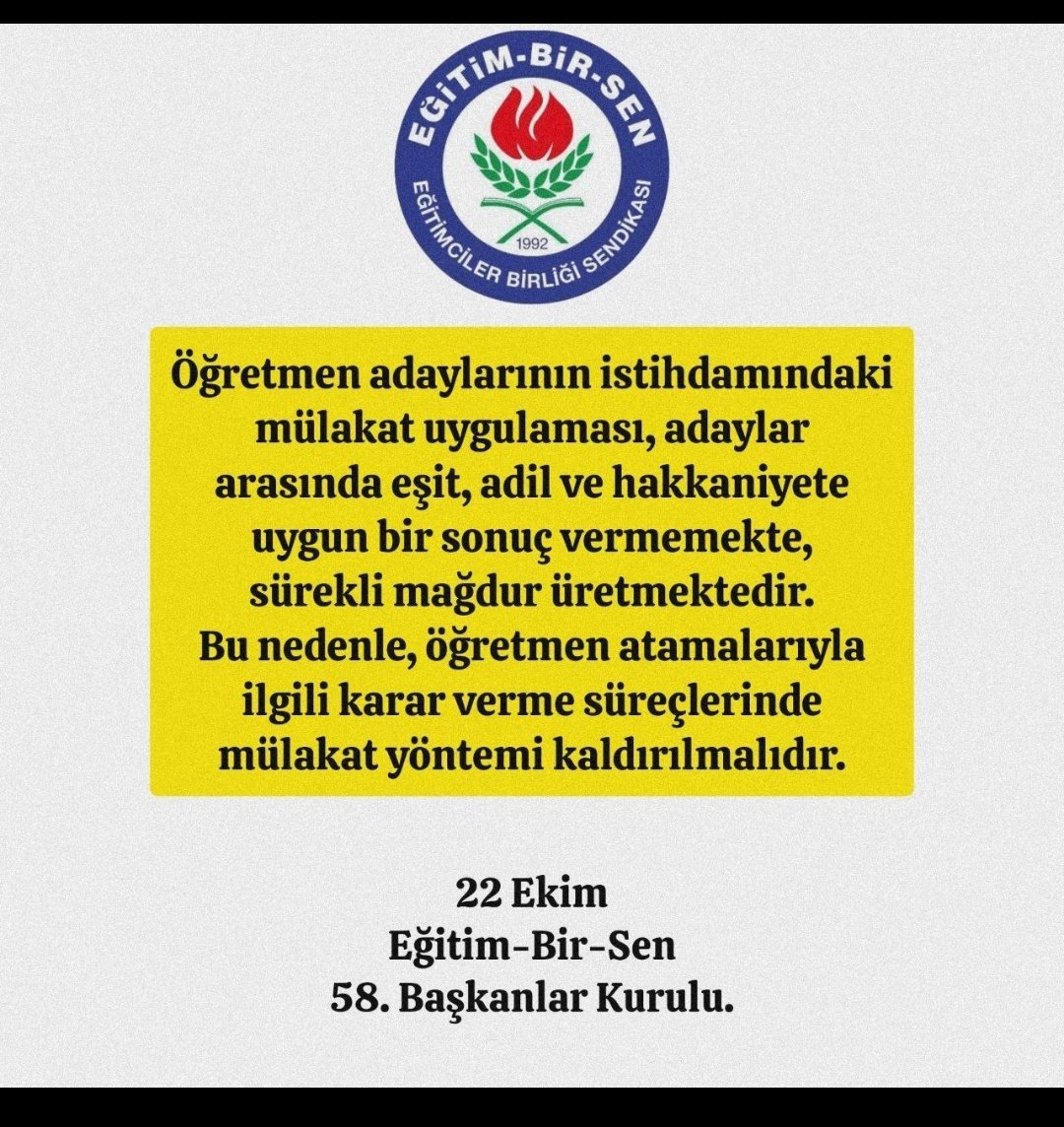 Dünyanın en itibarlı meslek grubu olan öğretmenliği Mülakat denilen saçma sapan bir sistemle itibarsızlaştırmayın. Liyakatle kpss puan üstünlüğüne göre atama talep ediyoruz. <a href="/_aliyalcin_/">Ali YALÇIN</a> <a href="/EgitimBirSen/">Eğitim-Bir-Sen</a> mülakata karşı olduklarını dile getirdiler. <a href="/RTErdogan/">Recep Tayyip Erdoğan</a>
#ÖğretmenMülakatınaSon