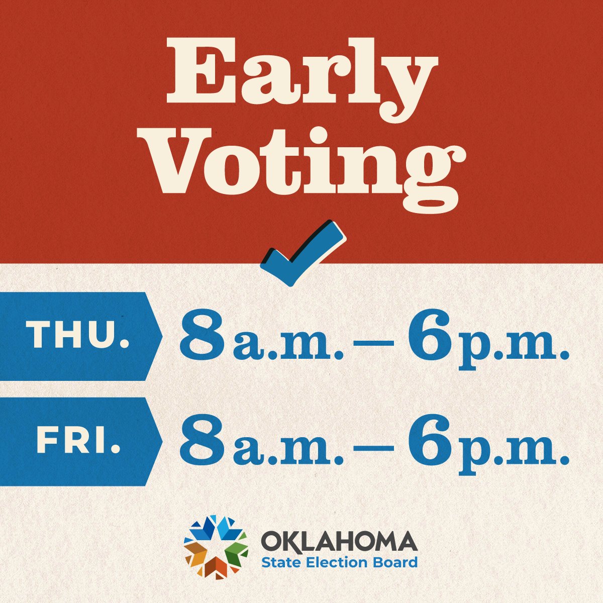 OKelections's tweet image. Make plans to vote! Early voting begins today for the Dec. 12 elections.

Not sure if you have an election? Check the OK Voter Portal: oklahoma.gov/elections/ovp.… (If you have a sample ballot available - you have an election.)

Find your early voting location: hosting.okelections.us/earlyvote.html
