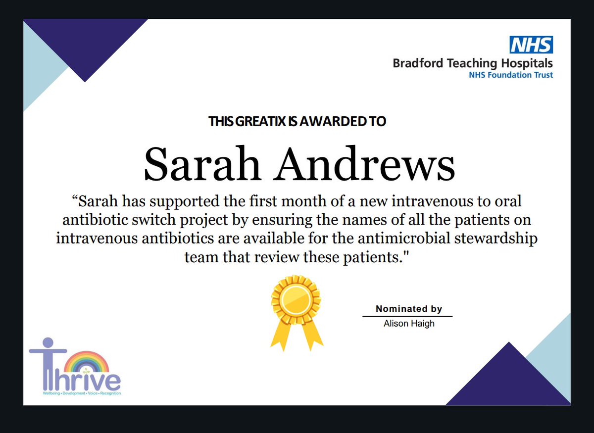 Whoop first Greatix! I'm really supportive of this project and the important work the antimicrobial stewardship team are doing at BTHFT