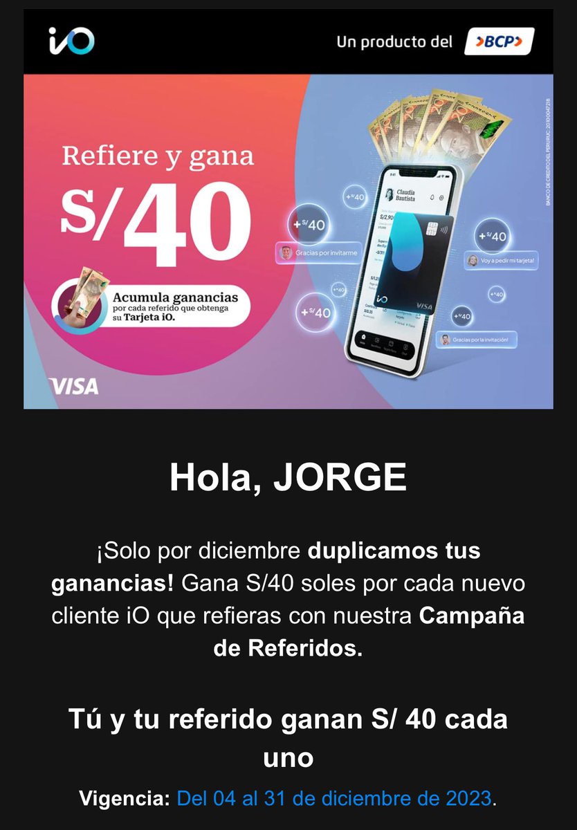 Por si alguien quiere sacar su tarjeta iO, tengo referido 👀 @uneteaio #tarjetaiO #tarjetabcp #tarjetadecredito #peru #lima #tc #referidos #bono #ganadinero