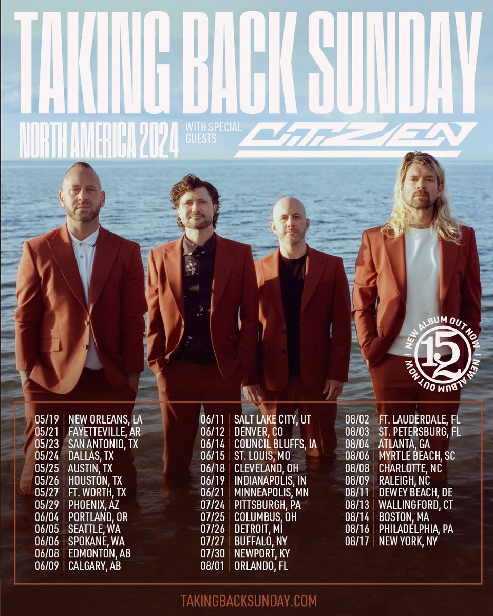 Citizen is excited to be back on the road in 2024 supporting @TBSOfficial. On sale Friday at 10 am local, but you can txt us +1 (419) 273-6233 if you want the pw for early tix when we send it out tomorrow AM. See you out there. ❤️