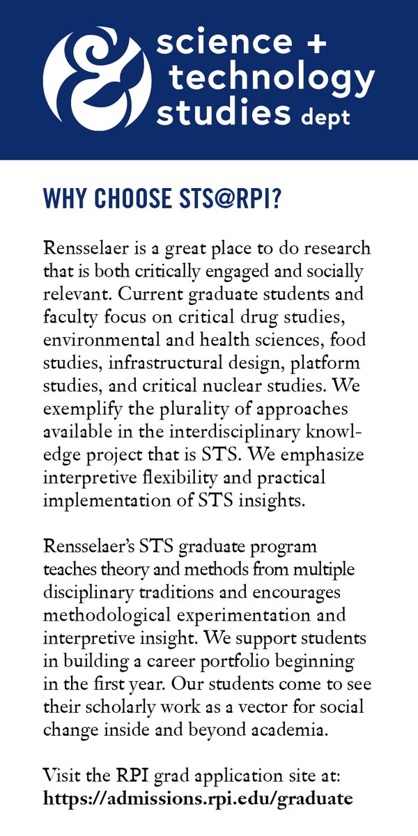 Study STS with us at RPI! We are having an admissions webinar about the STS PhD program on December 15. Sign up here to attend: apply.rpi.edu/portal/recruit…