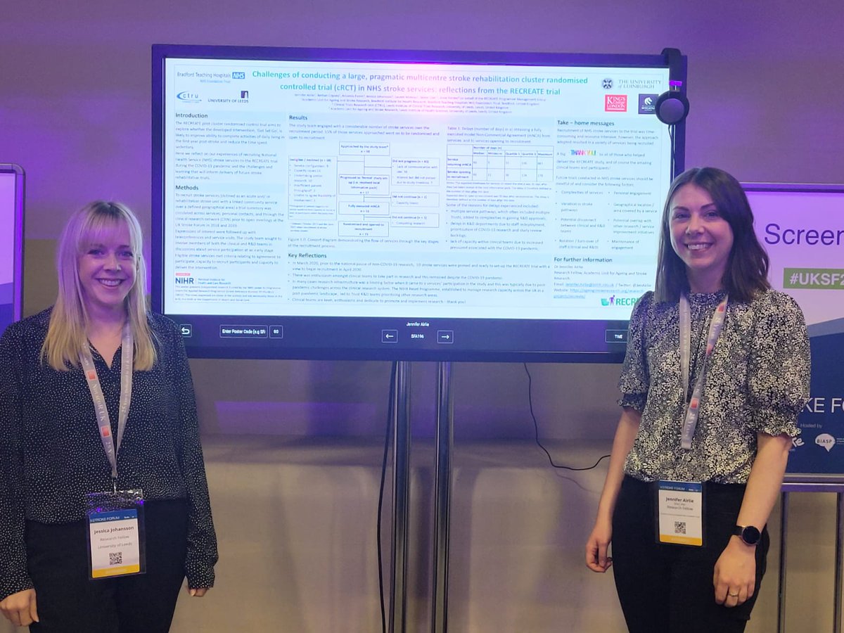 ReCREATE (@recreate_stroke) on Twitter photo Our very own <a href="/JenAirlie/">Dr Jennifer Airlie</a> and <a href="/Drjessjohansson/">Dr Jess Johansson (née Hall)</a> doing a great job manning our poster detailing our reflections on conducting a large, pragmatic multicentre RCT in NHS stroke services at #UKSF23
<a href="/AUASResearch/">Academic Unit for Ageing and Stroke Research</a> <a href="/ComplexCTRU/">CTRU Complex Interventions</a> Our very own <a href="/JenAirlie/">Dr Jennifer Airlie</a> and <a href="/Drjessjohansson/">Dr Jess Johansson (née Hall)</a> doing a great job manning our poster detailing our reflections on conducting a large, pragmatic multicentre RCT in NHS stroke services at #UKSF23
<a href="/AUASResearch/">Academic Unit for Ageing and Stroke Research</a> <a href="/ComplexCTRU/">CTRU Complex Interventions</a>
