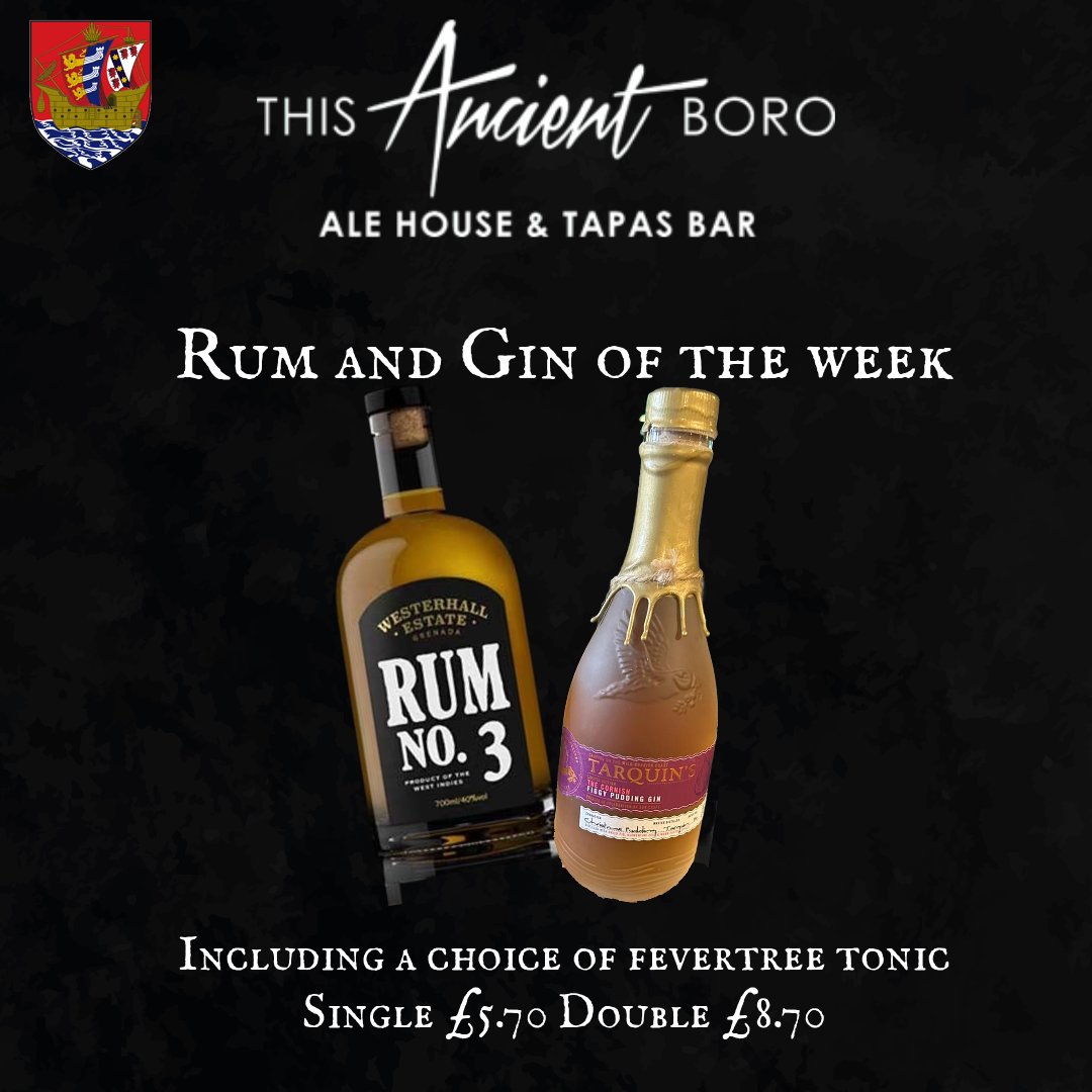 Our Rum and Gin of the week are:
Westerhall No 3 - Pair with Fever Tree Ginger Beer and fresh lime.
Tarquins Figgy Pudding Gin - Pair with Fever Tree Ginger Ale and a slice of fresh orange.

#rumoftheweek #ginoftheweek #fevertreetonic #mytenterden #tenterdentown #tenterden
