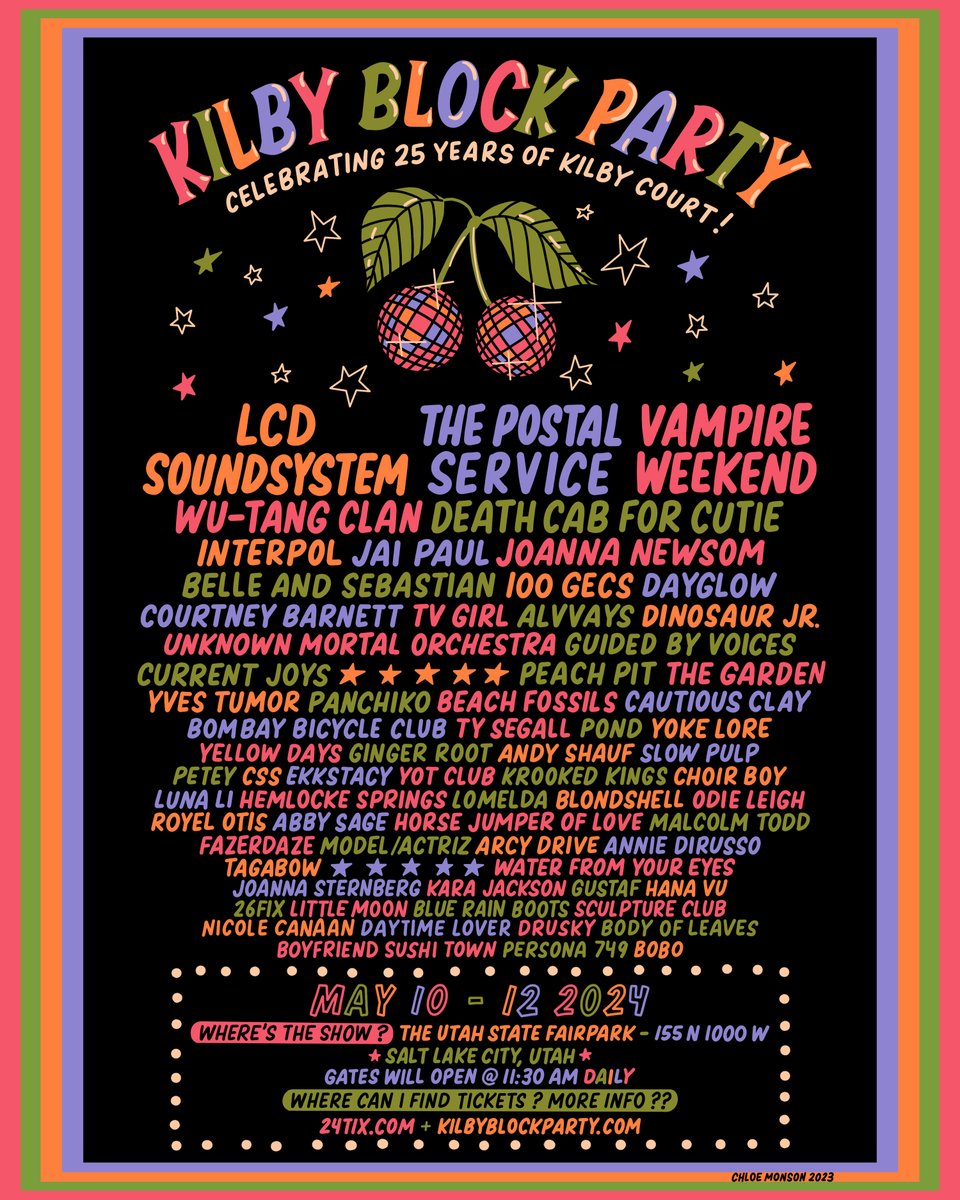 LINEUP ANNOUNCEMENT: Vampire Weekend, LCD Soundsystem, The Postal Service, Joanna Newsom (!), Death Cab for Cutie, and Wu-Tang Clan will play the Kilby Block Party in Salt Lake City in 2024. → cos.lv/UhJT50QfCwF