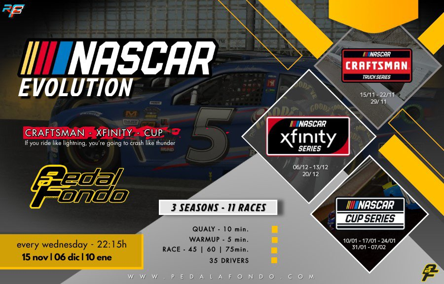 Campeonato de NASCAR en rFactor2!!!!!!
Empezamos mañana miércoles 6 
Primera carrera en Jacksonville!!!!🏎️💨
Inscripciones en Discord
discord.gg/pmdhBhmd