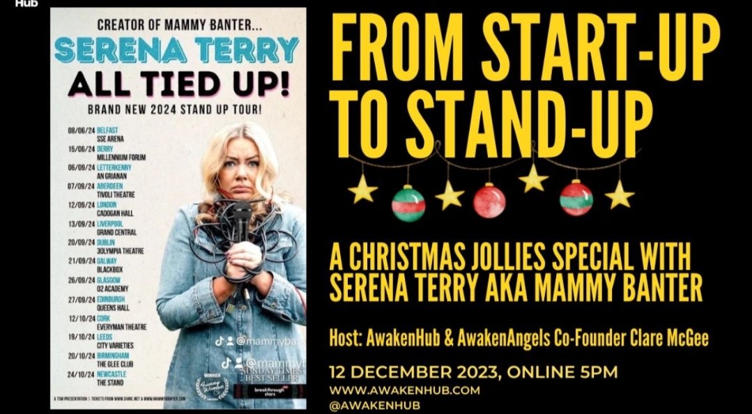 All the <a href="/AwakenHub/">AwakenHub</a> #HoHos starting this week
🎁 Cork 7 Dec <a href="/RiverleeHotel/">The River Lee</a>
🎄Derry 11 Dec <a href="/GuildhallTap/">Guildhall Taphouse</a>
🎊 Coleraine 13 Dec 

Plus online #Jollies on 12 December 5pm with <a href="/MammyBanter/">Serena Terry</a>

All deets on and rsvp for one or all at awakenhub.com