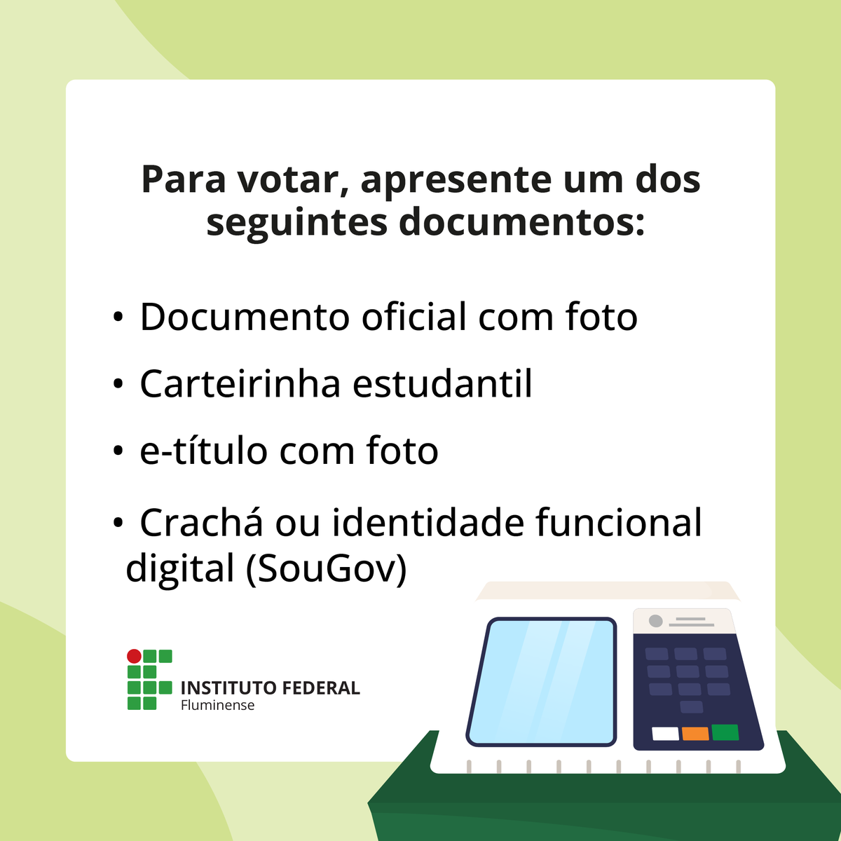 Amanhã, 06/12, é dia de Eleição IFF 2023!
Separe seu documento e vote!
