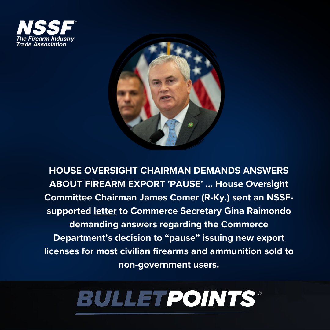 Bullet Points roundup (12/5/23): ➤ NSSF Rebukes Senate MSR Ban Bill ➤ RemArms Announces Georgia Consolidation ➤ House Oversight Chairman Demands Answers About Firearm Export 'Pause' ➤ and more. nssf.org/subscribe/