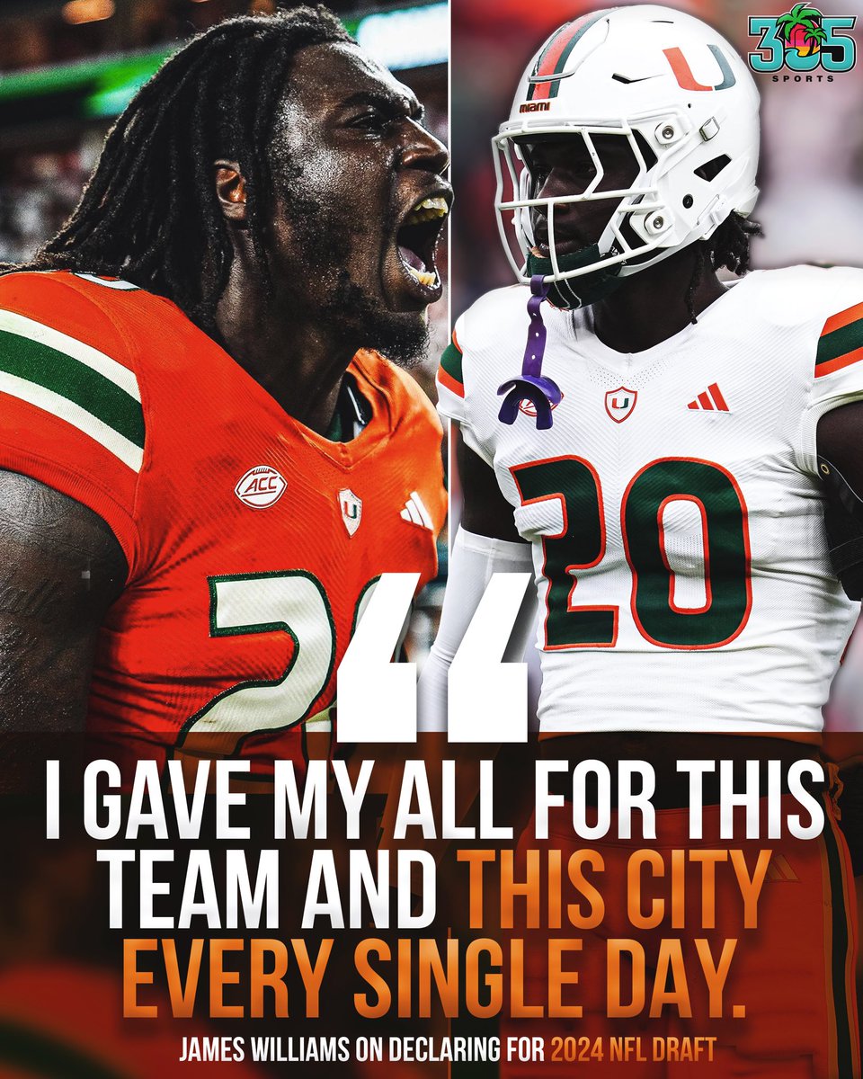 305Sportss's tweet photo. Miami safety James Williams has declared for the 2024 NFL Draft. ⭐️

American Heritage ➡️ The U ➡️ NFL https://t.co/ZNccvTnVpn