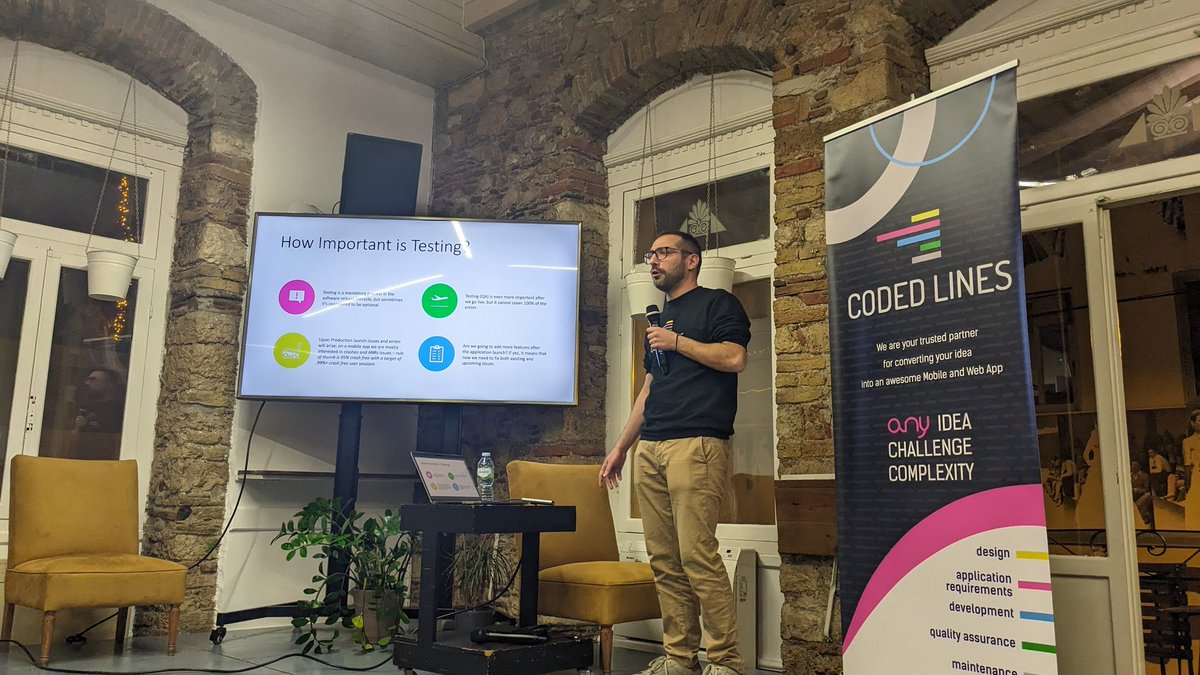 greecejs's tweet photo. We are delighted to have on stage Tasos Maroudas, Technical Director @ Coded Lines, talking about "How to Bugproof and Stabilize your Mobile App after Launching in Production"!

@greecejs #greecejs #meetup #tech #community #JavaScript #js #web #mobile #development #testing https://t.co/3MHgAcc231