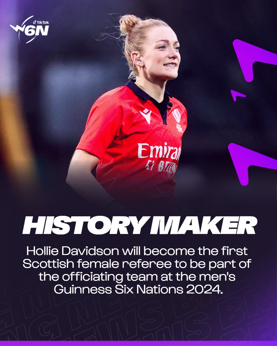 🤩 𝐇𝐢𝐬𝐭𝐨𝐫𝐲 𝐌𝐚𝐤𝐞𝐫 🏴󠁧󠁢󠁳󠁣󠁴󠁿 

Hollie Davidson will make history for <a href="/Scotlandteam/">Scottish Rugby</a> at the 2024 Men's <a href="/SixNationsRugby/">Guinness Men's Six Nations</a> 

#GuinnessSixNations