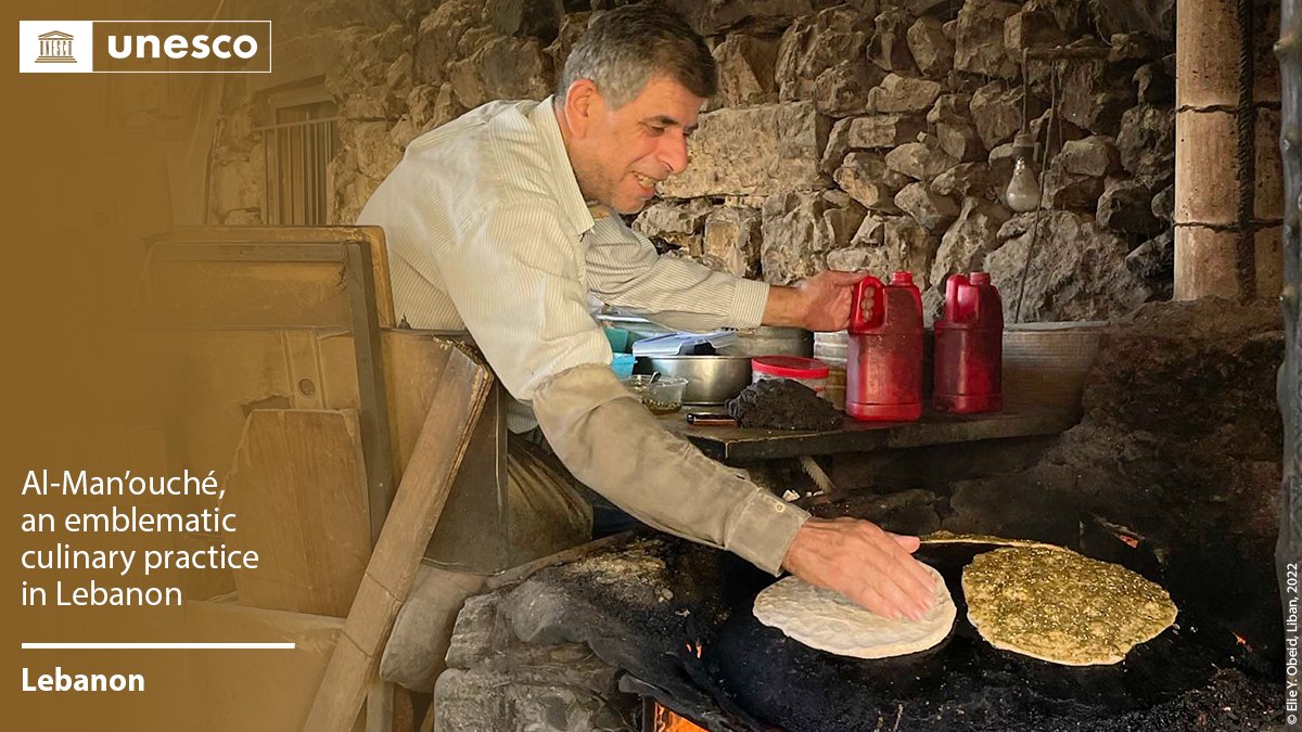 🔴 BREAKING

New inscription on the #IntangibleHeritage List: Al-Man’ouché, an emblematic culinary practice in #Lebanon 🇱🇧.

Congratulations!

on.unesco.org/18ICH #LivingHeritage