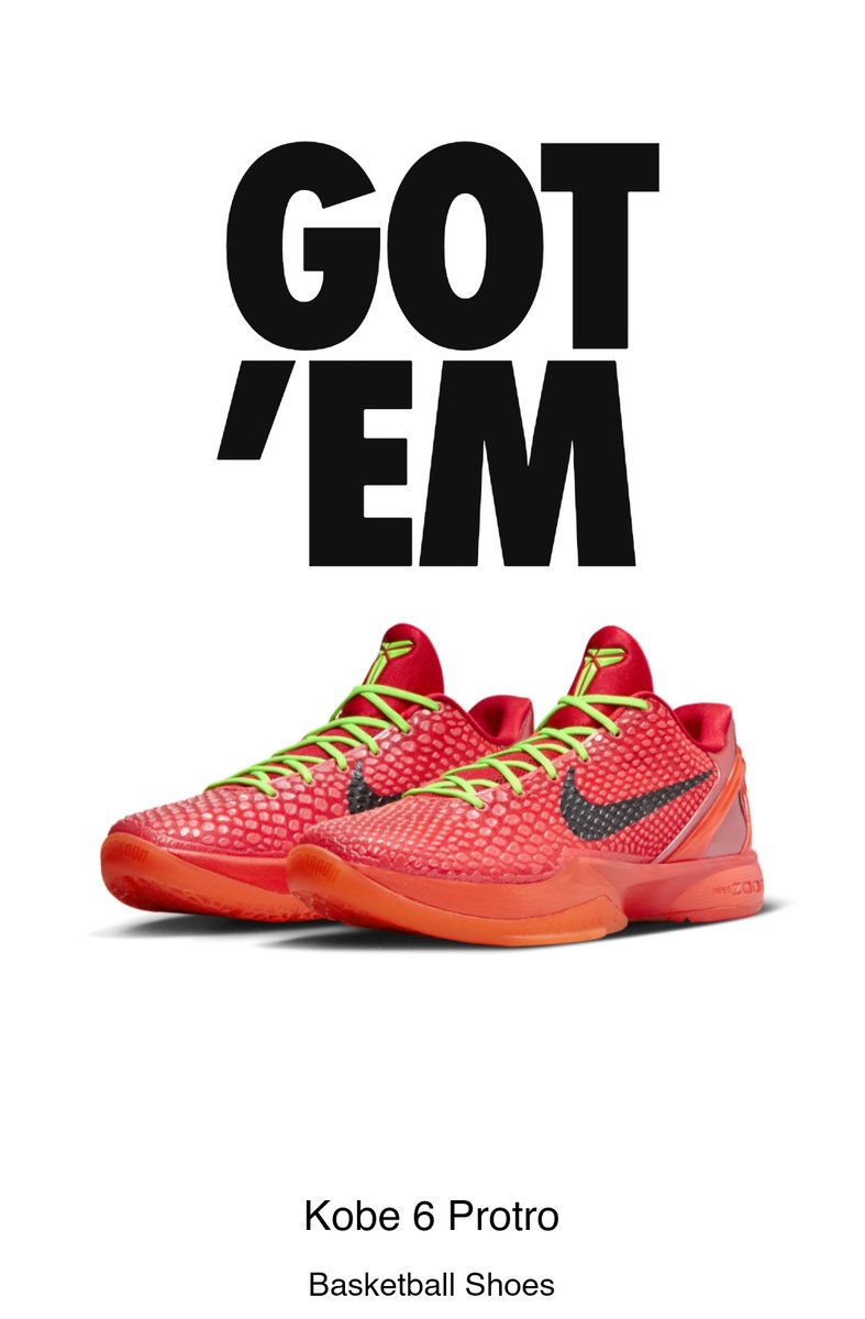 #GotEM from EA on #SnkrsApp !!!! Who else hit on the #Kobe6Protro #ReverseGrintch 
#SneakerHead #SneakerCommunity #Kicks #BasketballShoes #Kobe #Kobes #number8 #number24 #MombaMentality