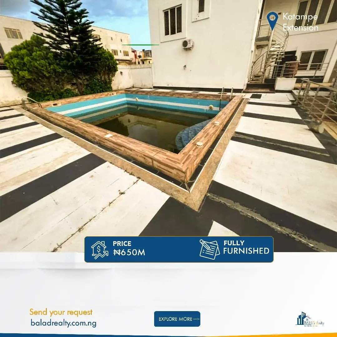 BaladRealty's tweet photo. (DIRECT BRIEF)-FOR SALE 

luxury built 5bedroom detached duplex with BQ &amp; elevator

Other features Masters suite  walk-in closet foyer and ample parking area rooftop etc 

PRICE-650M NAIRA

Location: katampe extension 

START CONVERSATION, CLICK
https://t.co/R9Ltgmw3KH https://t.co/aK9DSb71bg