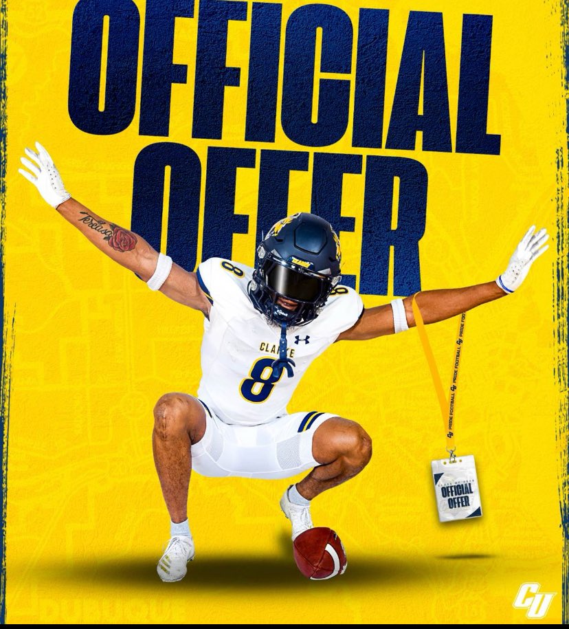 #AGTG I’ve been blessed with an offer from <a href="/ClarkePrideFB/">Clarke Pride Football</a> <a href="/CoachHicksCU/">Adam Hicks</a> 🙏🏾
<a href="/_coachLJohnson/">Lawrence Johnson M.Ed</a> <a href="/JD_Swell/">Jordan Criswell</a> <a href="/HirschiFootball/">Hirschi Football</a>