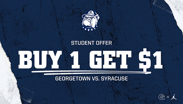 GeorgetownHoyas's tweet photo. 🚨 STUDENT TICKET OFFER 🚨
Buy a full price ticket and bring a friend for just $1
🔗 https://t.co/I7yr68E1xo
#HoyaSaxa | #JuiceCuse https://t.co/JZJoI8FaWJ