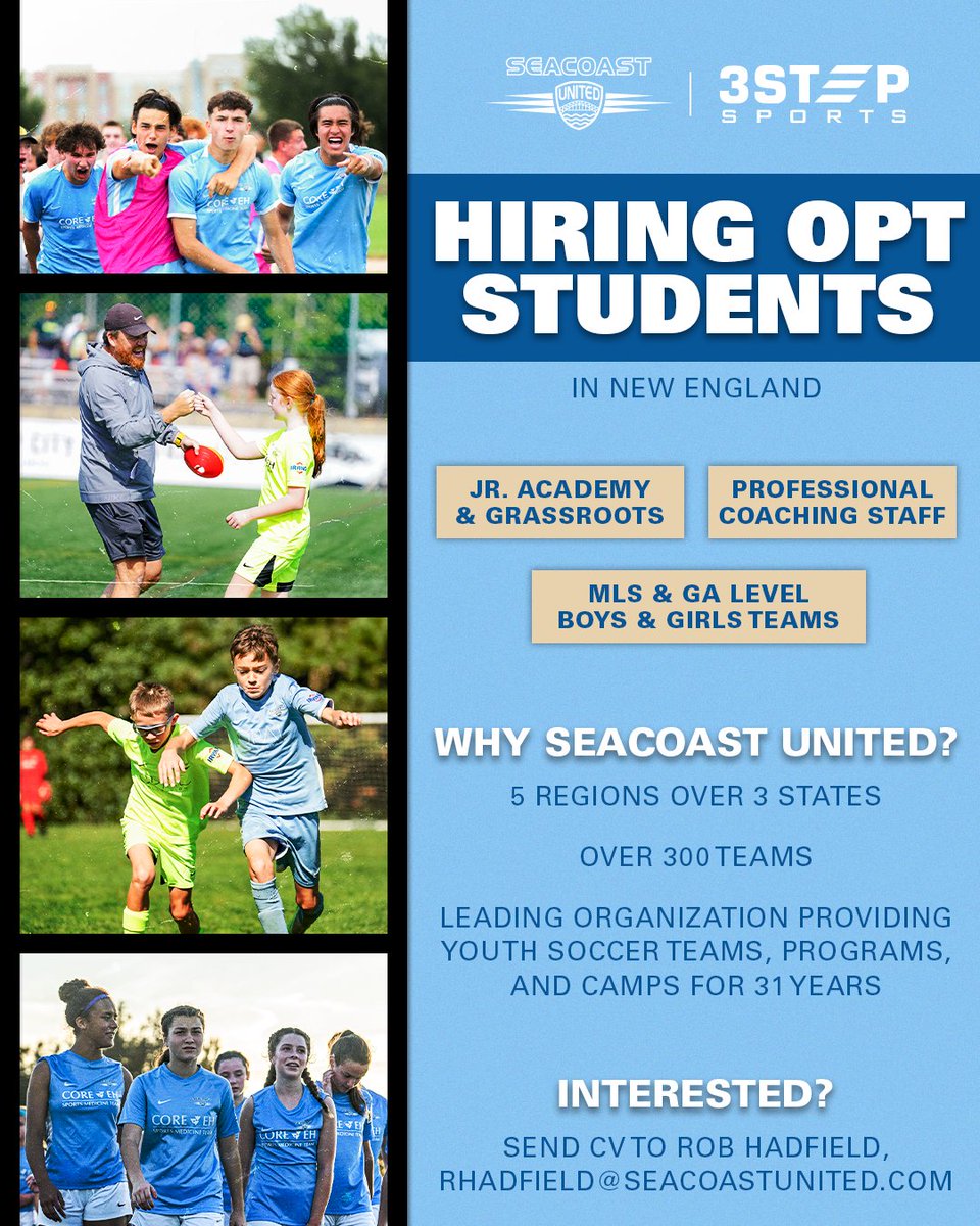 Great opportunity for OPT Students! If interested, please contact rhadfield@seacoastunited.com
