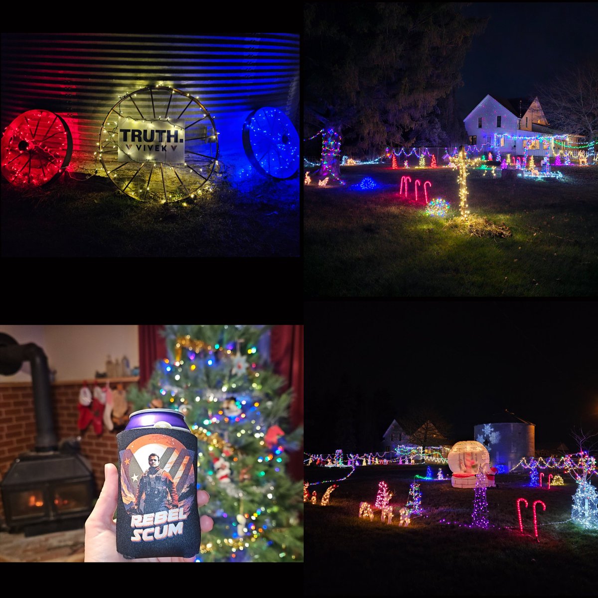 MrsAndersonUSA's tweet photo. Finally finished our Christmas light display &amp; decorating! It has a bit of @VivekGRamaswamy theme.  Our #Andersonfamily just adores the #Ramaswamyfamily &amp; their values. We support #Vivek as a future leader of our nation.  Iowans, don't forget to caucus January 15th! https://t.co/qo6aGo5iGe