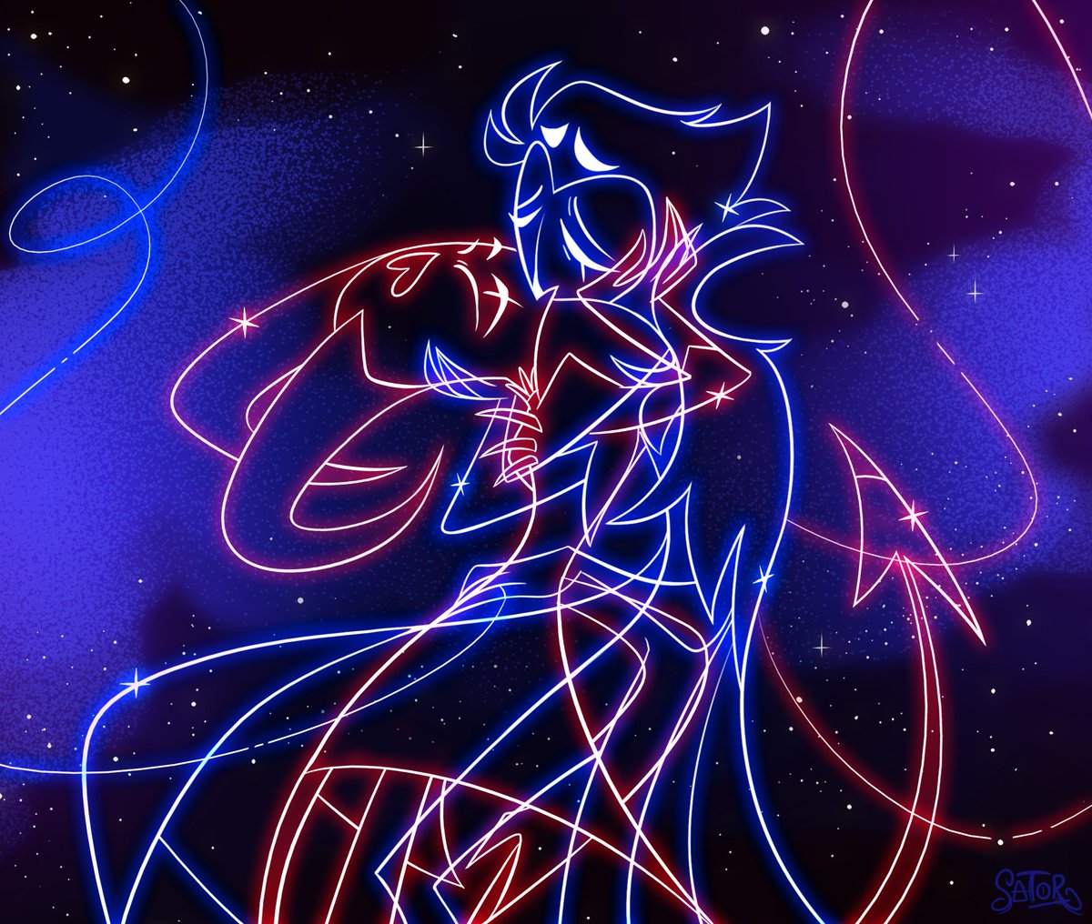 SatorRotas's tweet photo. Enough angst, they kiss between the stars ✨

#HelluvaBoss #Stolitz https://t.co/dN5yzTYu8D