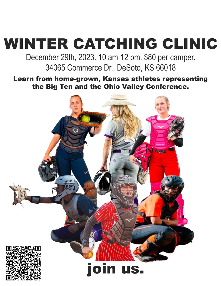 Catchers! This December 29th I will be working with <a href="/ava_bredwell/">Ava Bredwell</a> &amp; <a href="/zoe_caryl/">Zoe Caryl</a> to host a catching clinic! 
Please don’t hesitate to reach out with questions! You can scan the QR code or use the link to get signed up! We are so excited to work with you! 

docs.google.com/forms/d/e/1FAI…