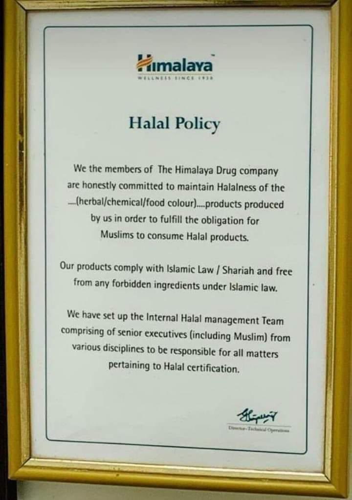 PoliticalMallu's tweet photo. Its not secular to mix religion in food or medicine, so let #Himalaya sell its products inside any mosque or any other Islamic religious place as they have proudly declared that they are #halal.

Those who want a secular society can #StayAway from #HimalayaProducts https://t.co/wpIrS58q3V