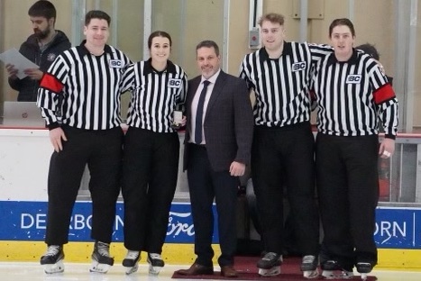 BCHockey_Refs's tweet photo. Mel Brunn was recognized during a @KIJHL game between the @rocketsgolden1 &amp; @StormKamloops for her 2023 Womens' World Div I B @IIHFHockey officiating assignment in South Korea. @BCHockey_Source HP Officiating Lead Jason Rende presented Mel with her commemorative Golden Whistle. https://t.co/omo58EKlnj