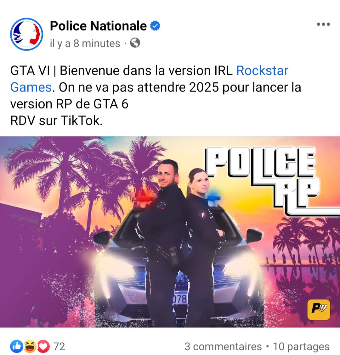 LeChtiGeek's tweet photo. @Chris_Klippel Ils sont marrants la Police réelle 😎😅
@PoliceNationale #GTA6 https://t.co/F0KOmi2Iwn