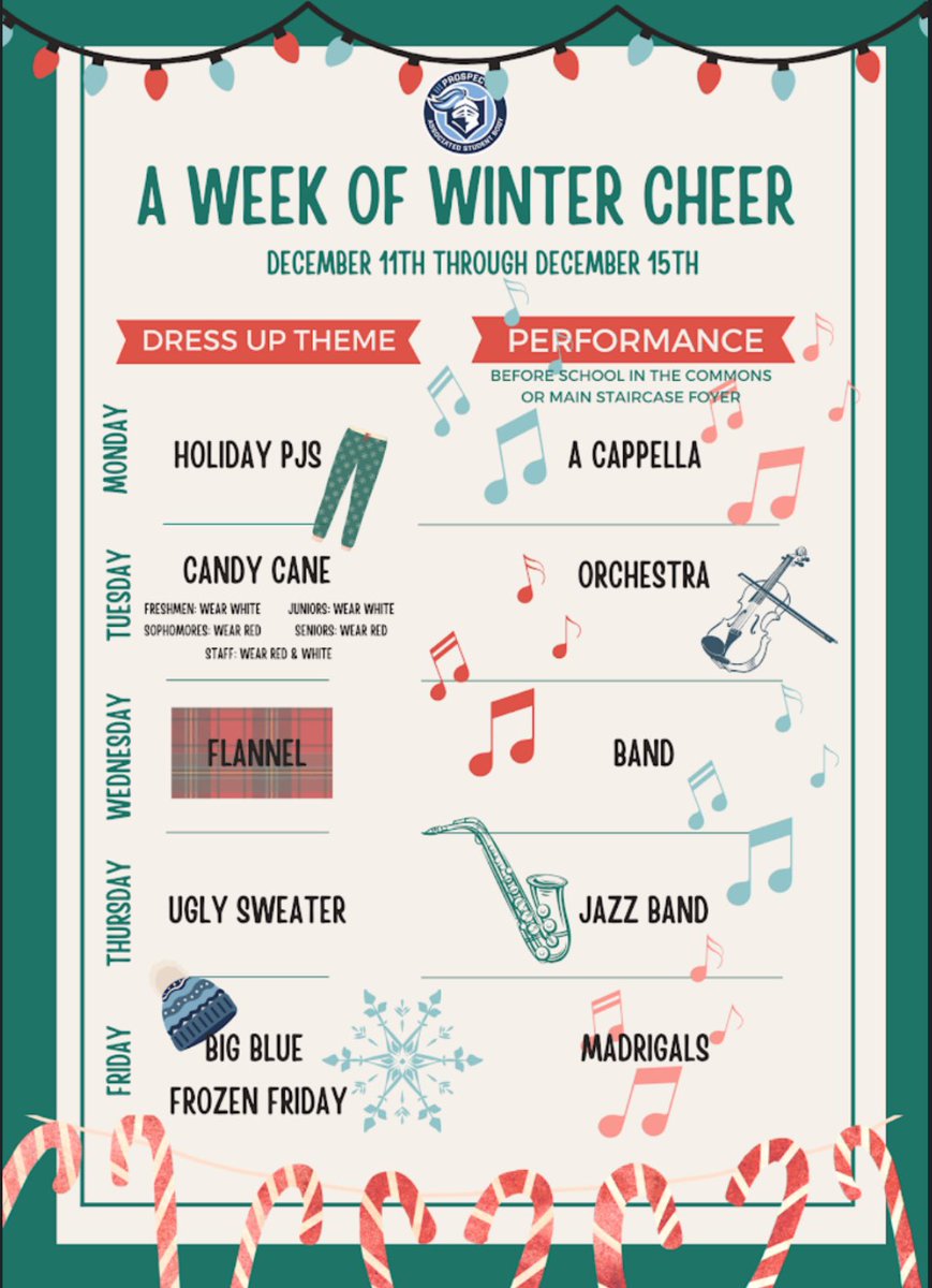 PHSSociology's tweet photo. A week of winter cheer starts on Monday 12/11 ❄️⛄️
@KnightsofPHS @ProspectASB https://t.co/xBULNqfYIq
