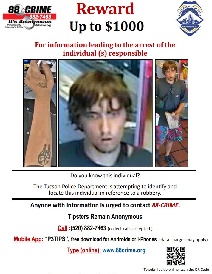 On 10/18/23, the victim (79-Years-Old) was robbed in the area of 5th/Wilmot. The suspect continued to use the victim's bank card at multiple locations. Please contact 88-Crime if you recognize this person, you can remain anonymous.