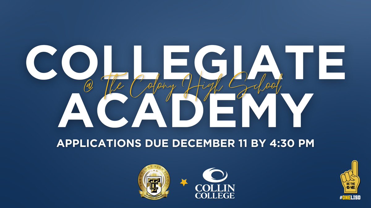 Less than one week left to apply to the Collegiate Academy!

Applications are due on Monday, December 11 by 4:30 p.m. -- don’t miss out on the opportunity to join the Class of 2028 cohort and graduate high school with an associates degree!

Learn more at LISD.net/Academy.