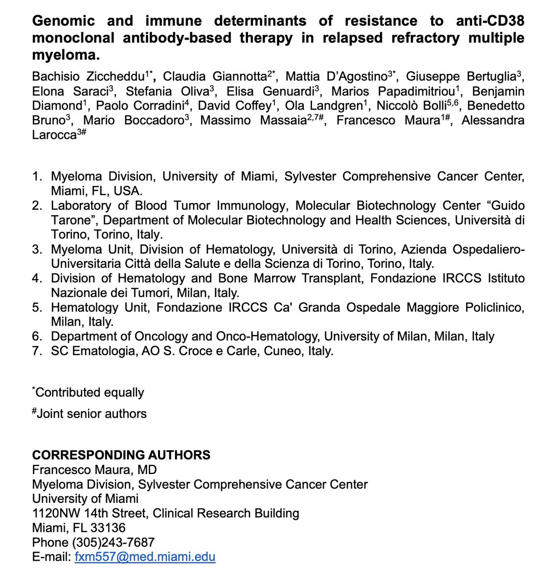 BachisioZic's tweet photo. Excited to share our new pre-print!! #WGS #Flowcytometry were integrated to reveal the intricate interplay between intrinsic genomic drivers and extrinsic immune factors in determining resistance to anti-CD38 MoAb based therapy in #RRMM patients #mmsm @SylvesterCancer @unito 1/26 https://t.co/DZM6LCU0WT