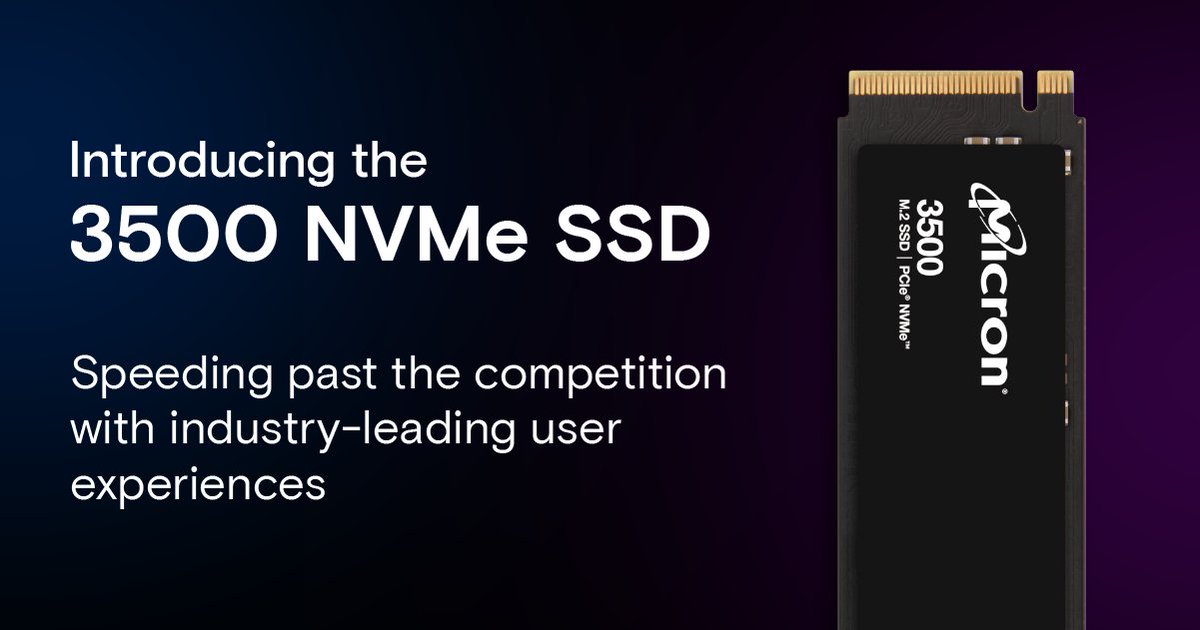 MicronTech's tweet photo. Meet the world’s first performance client SSD with 200+ layer NAND – the Micron 3500! Made for the most demanding client applications in business, science, gaming, content creation and more! Prepare to be impressed: https://t.co/Cn0yrn5xmD https://t.co/fpeSDImXBI