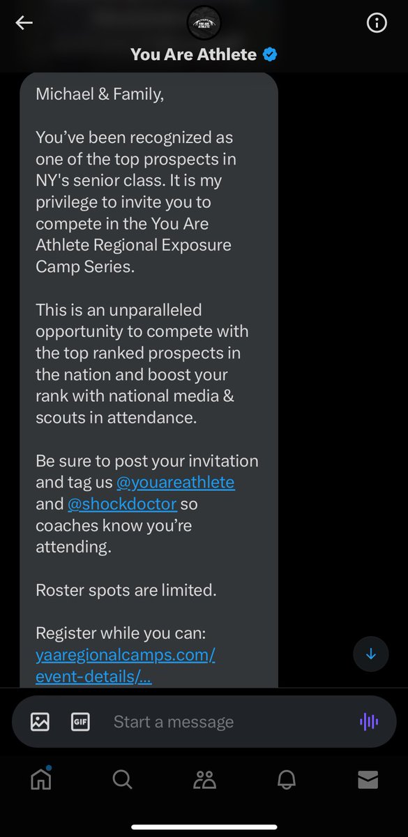 Michael_Joness3's tweet photo. Blessed to receive this invitation for the opportunity to compete  at @ShockDoctor @youareathlete camp.🙏🏽 https://t.co/xS2MzzAIqv