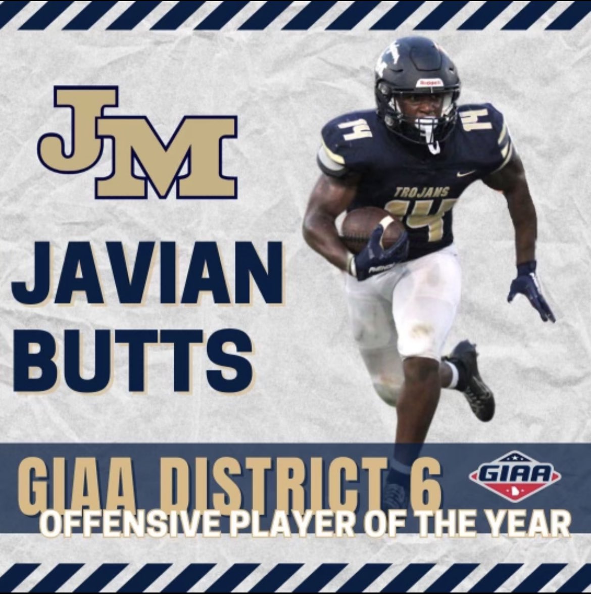 Congrats to <a href="/javianbutts1/">javianbutts</a> on being selected as the 2023 District 6 Region Offensive Player of the Year. <a href="/GilPound8/">Gil Pound</a> <a href="/CentralGaSports/">Central Georgia Sports Report</a> @TreyNorris_20 <a href="/JMA_Football/">JMA Trojan Football</a> <a href="/RecruitGeorgia/">Recruit Georgia</a> <a href="/RBsNation_RBN/">RBsNation🏈</a>