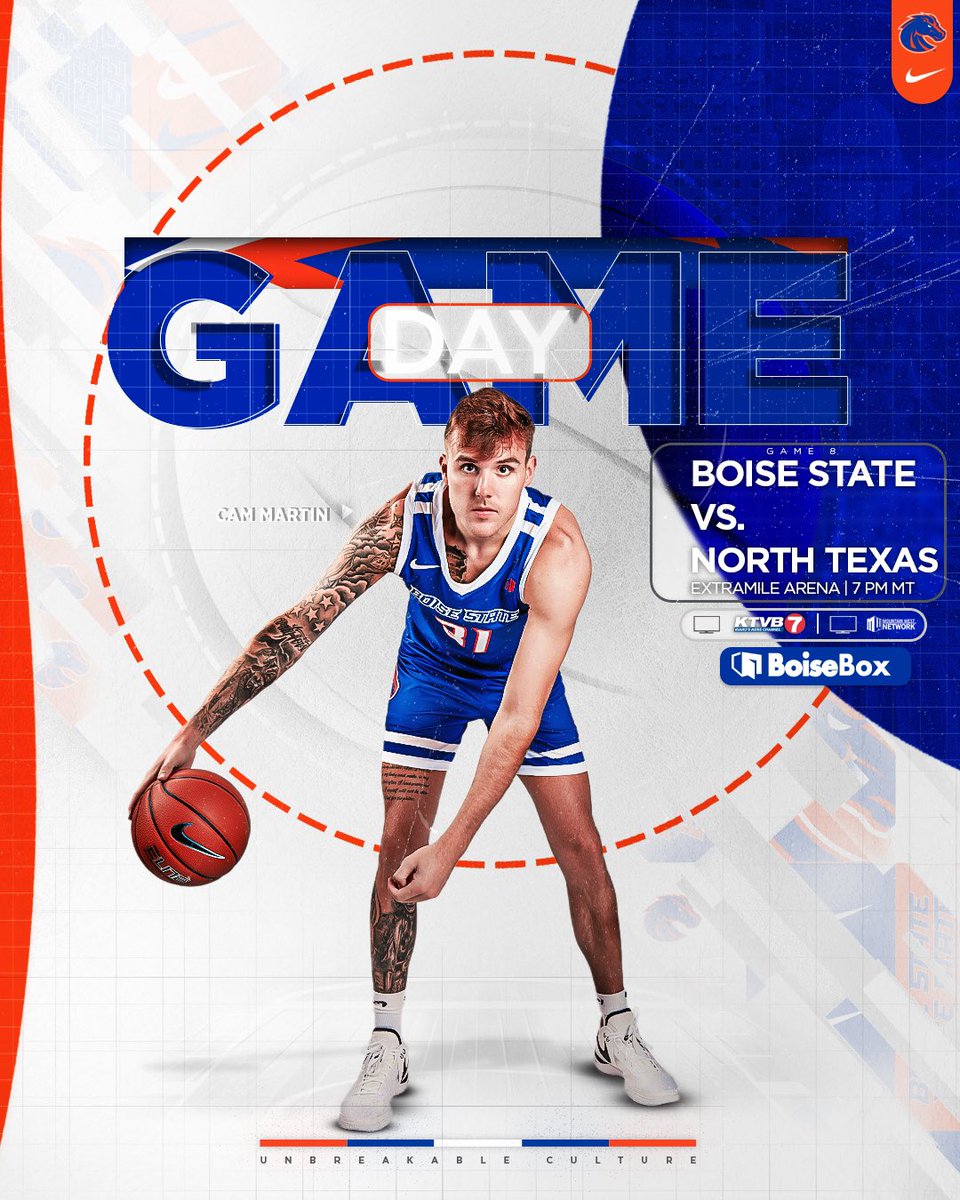 Gameday for Boise State men’s basketball against North Texas. 7 PM MT in ExtraMile Arena.