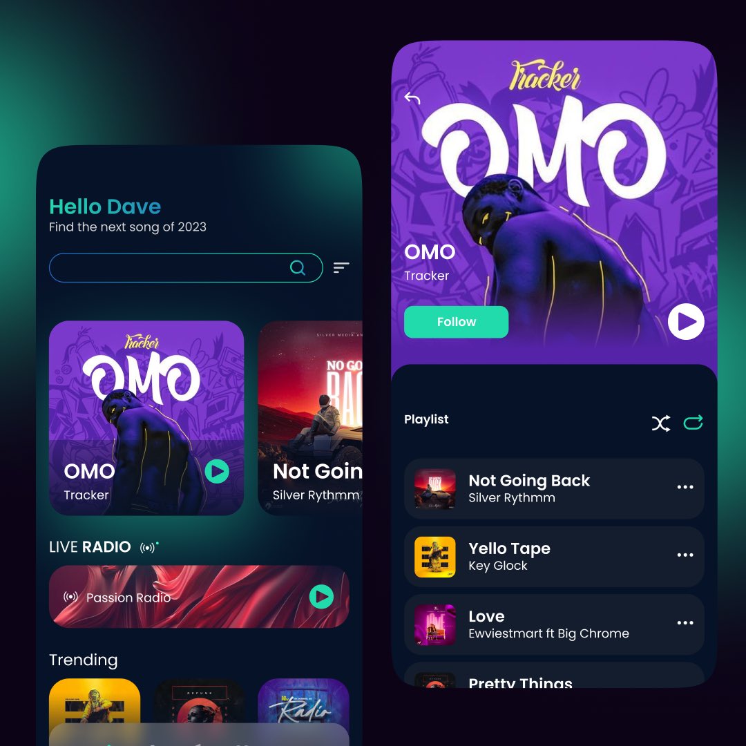 lino_designs's tweet photo. Modern style music mobile app design. 

#mobileapp #uidesign #uiux #music #figma @figma https://t.co/fGY9SRdrPQ
