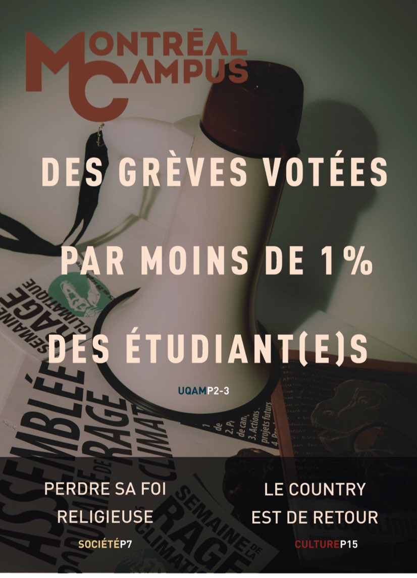 Des militants « pro-grève » ont fait disparaître 40% des exemplaires du Montréal Campus.  En plus, le journal est bloqué par Facebook et Instagram. Le travail de ces étudiants, qui bossent très fort, mérite d’être partagé. Voici la version PDF

montrealcampus.ca/wp-content/upl…