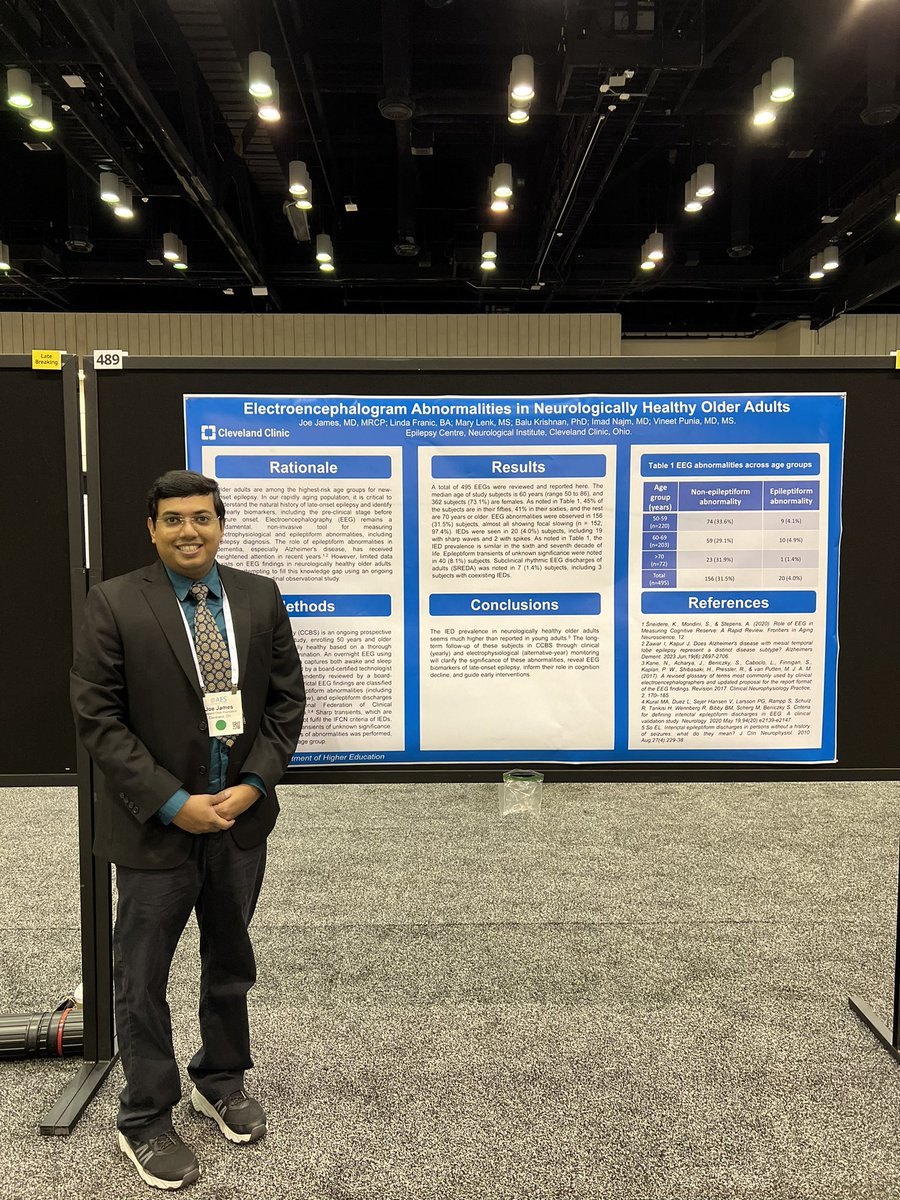 Delighted to present our poster @AmEpilepsySoc #AES2023 . Thank you @VineetPuniaMD @imadmnajm for giving me this wonderful opportunity and to be a part of the Cleveland clinic Epilepsy team.