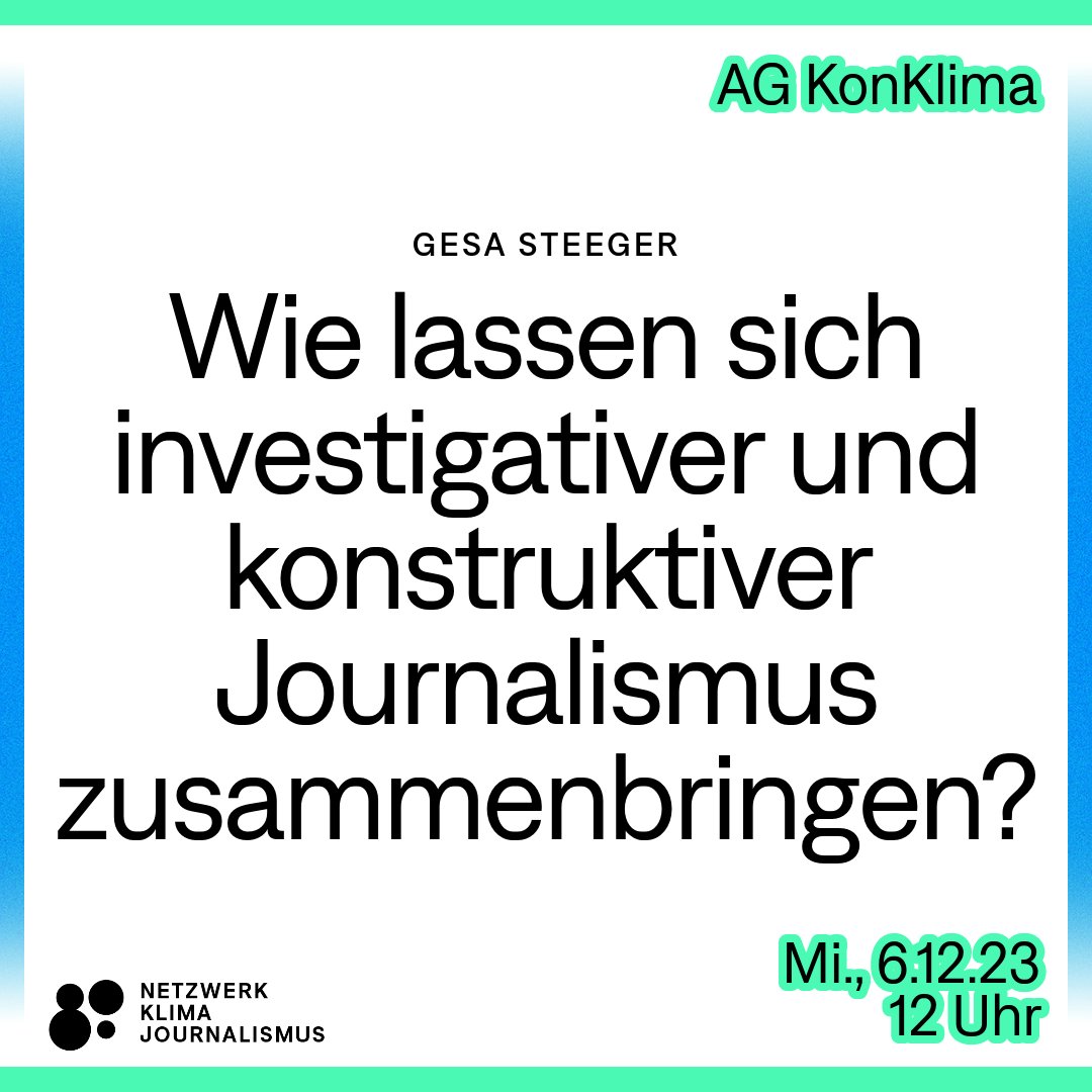 Morgen in der Mittagspause noch nichts vor? Zwischen 12 und 13 Uhr trifft sich die AG KonKlima. Zu Gast ist @GesaSteeger, Reporterin für Klima und Finanzen bei @correctiv. Du willst dabei sein? Dann schreib uns eine DM für den Zoom-Link!