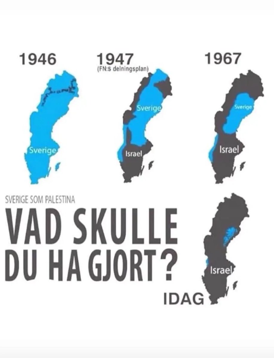 @ettingermentum reminded me of this map of Sweden as Palestine that was posted around 2021 and I really enjoy the alt-history idea of Sweden progressively being annexed by Israel