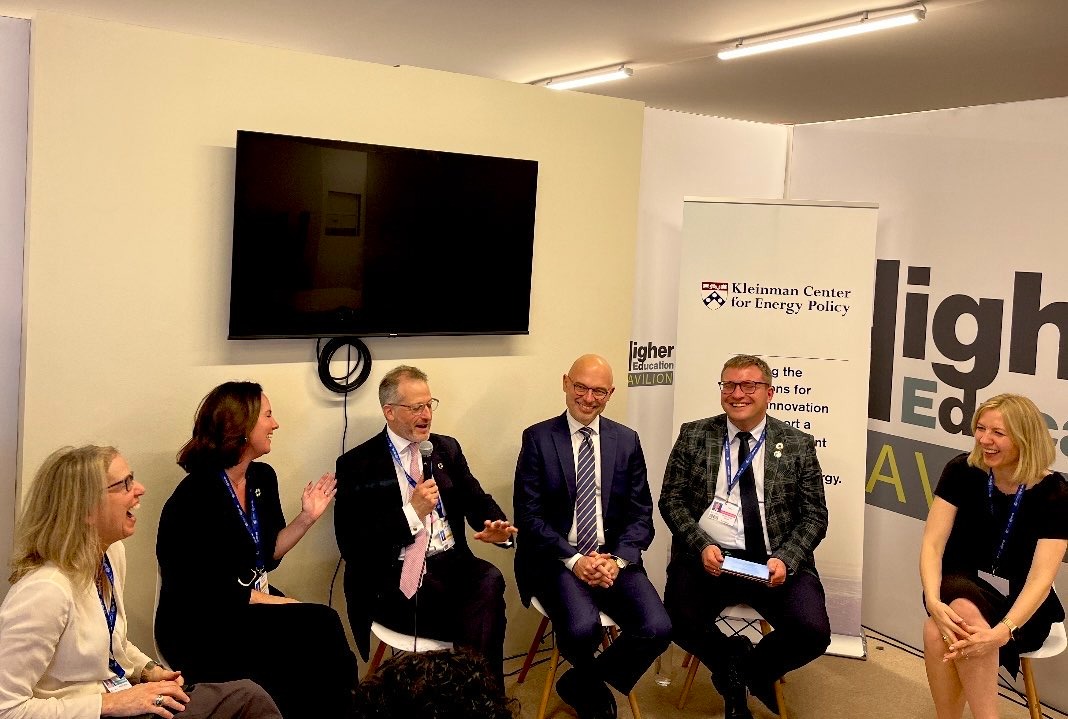 KleinmanEnergy's tweet photo. A great panel today at the Penn Pavilion at #COP28 on just transitions, led by Kleinman Center Senior Fellow Anna Mikulska (@anna_b_mikulska). 

From left to right: Shari Friedman, Jillene Connors Belopolsky, Ariel Ezrahi, Michal Kurtyka, Dariusz Kryczka, Anna Mikulska #PennCOP28 https://t.co/oufHJi0DhW