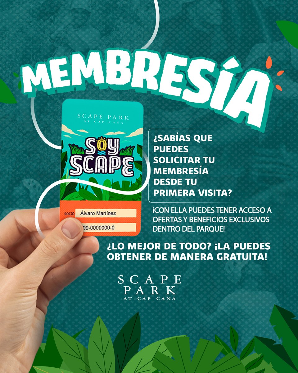 Disfruta de los beneficios  exclusivos para los miembros SOY SCAPE. Únete a nuestra comunidad para disfrutar de ofertas especiales y de experiencias inigualables cada vez que nos visites🙌🏼✨

También nos puedes llamar al 809-378-0541 o escribirnos vía WhatsApp al 829-452-6611 🤩