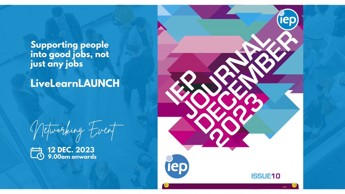 IepInfo's tweet image. 👏🏼 Register now to attend the official launch of the #IEPJournal Issue #10 on Tuesday 12th December 2023 at 9am, at a special LiveLearnLAUNCH.
us02web.zoom.us/meeting/regist… 
@IEPInfo
#CFEE #IEPJournal #Employability #EmployabilitySkills #Professional #Fellowship