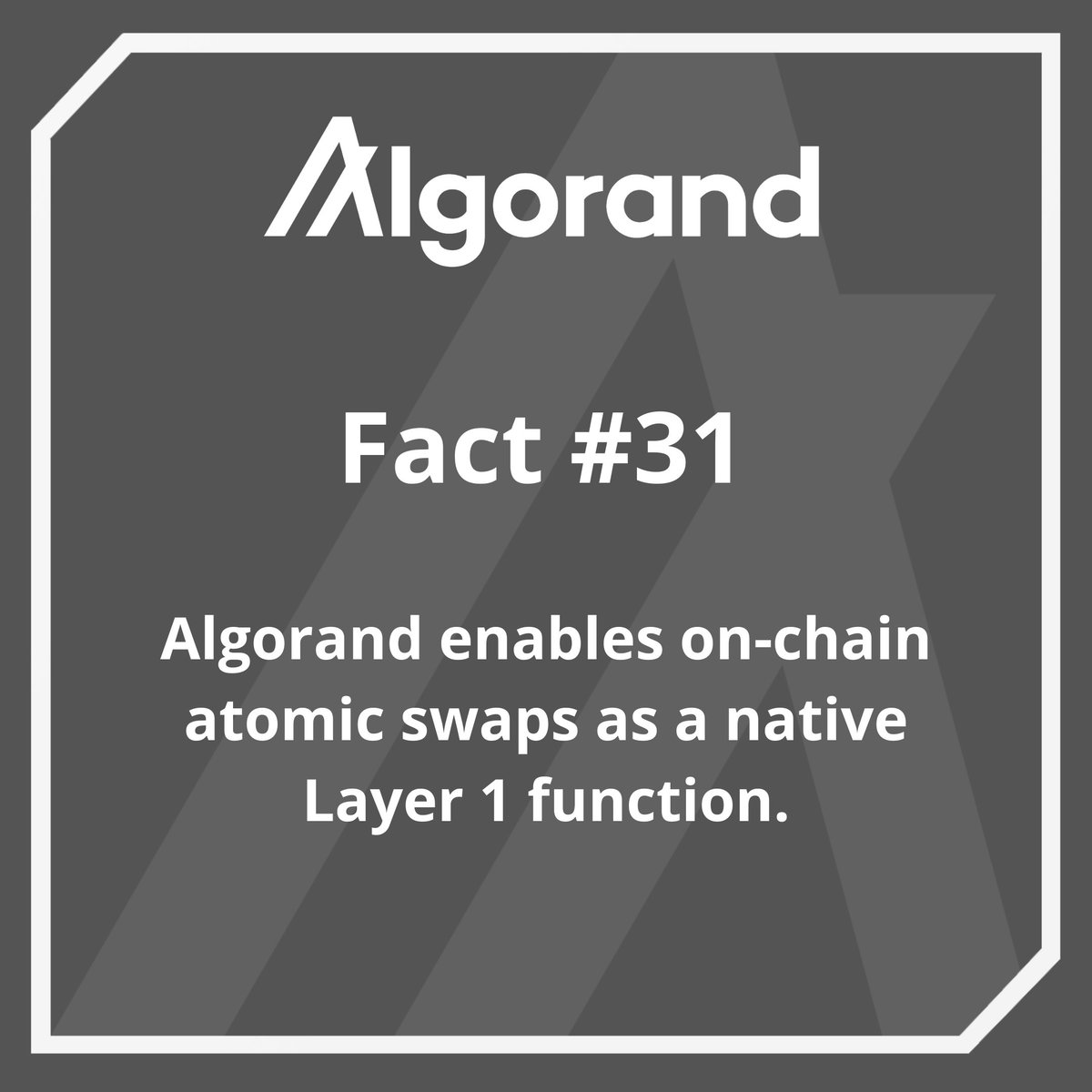 algerstmehn's tweet image. ✅ Fact #31: $ALGO enables atomic swaps as a native Layer 1 function!

👉 Atomic swaps on #Algorand allow strangers to securely exchange assets without an intermediary.

Both parties are guaranteed to receive what they expect: either all transfer transactions succeed or all fail.