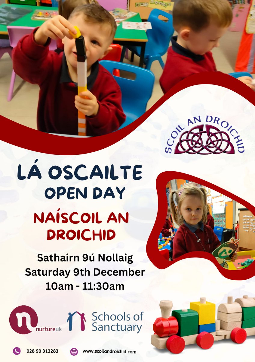 Lá Oscailte / Open Day
An Satharn beag seo! This Saturday!
<a href="/altram_org/">Altram</a> <a href="/ComhairlenaGS/">Comhairle na Gaelscolaíochta</a> #Belfast #BéalFeirste #Irish #AnGhaeilge