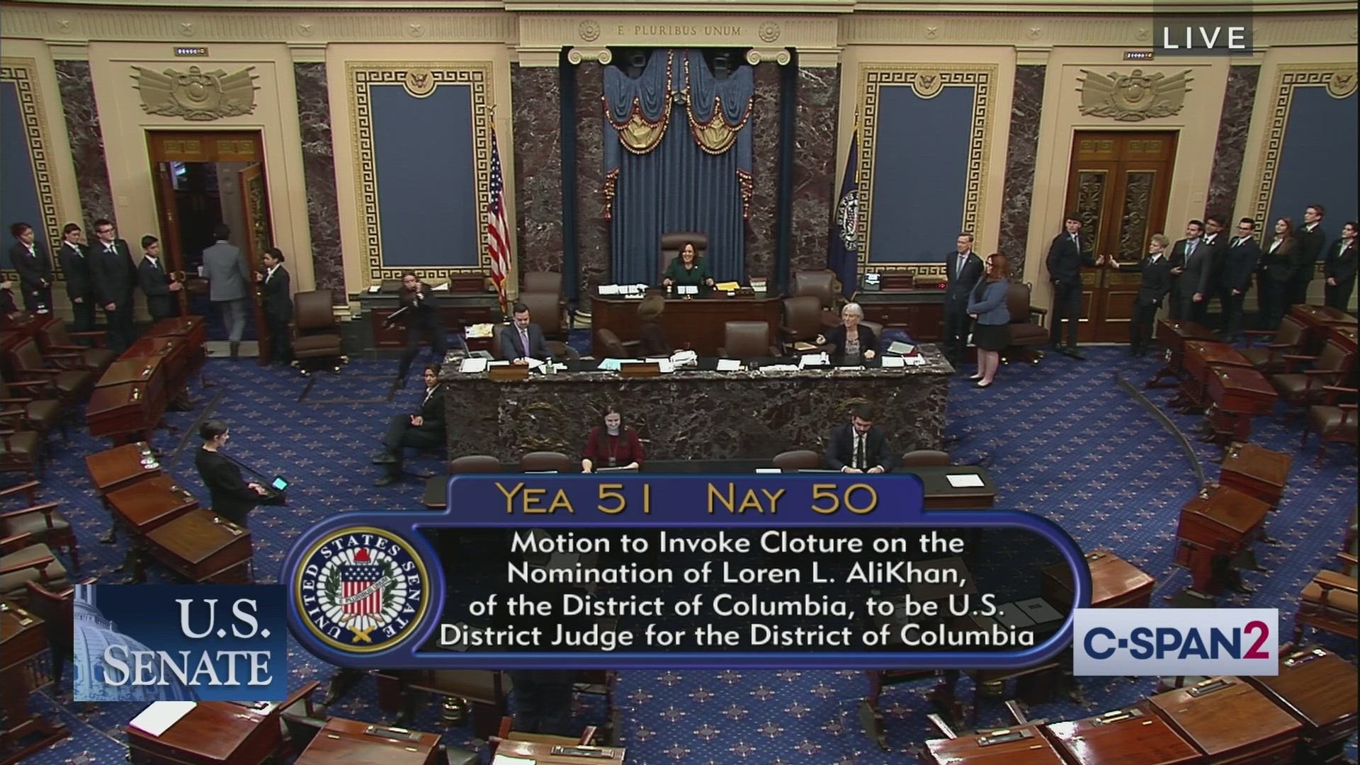 Craig Caplan on X: Senate NOW voting to advance Loren AliKhan's nomination  to be U.S. District Court judge for D.C. Vote currently 49-50 but still  open; Manchin voted No. Awaiting for Schumer