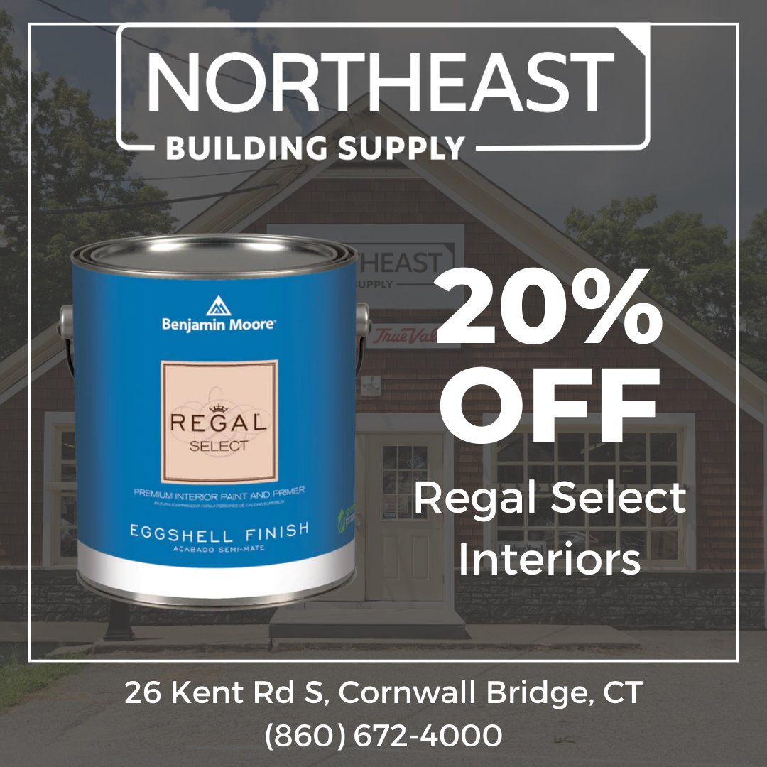 NBSCornwall's tweet photo. Get 20% off every gallon of Benjamin Moore Regal Select interior paint. Regal Select color is up to everyday wear and tear and can be easily cleaned.

#northeastco #northeastarchitectural #jointeamnortheast #home #homedesign #inspiration #design #style #luxuryhome #luxurybuilders https://t.co/2fummgsVb1