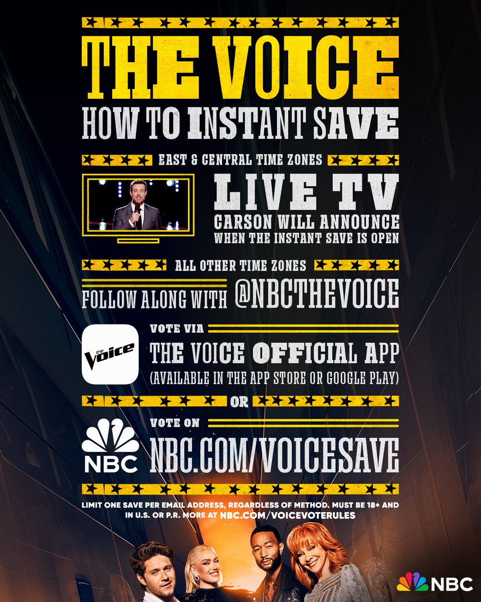 NBCTheVoice's tweet photo. Get ready, the Instant Save is BACK on #TheVoice tonight 9/8c on @nbc. 😎⭐️ https://t.co/1tfOxWeytH