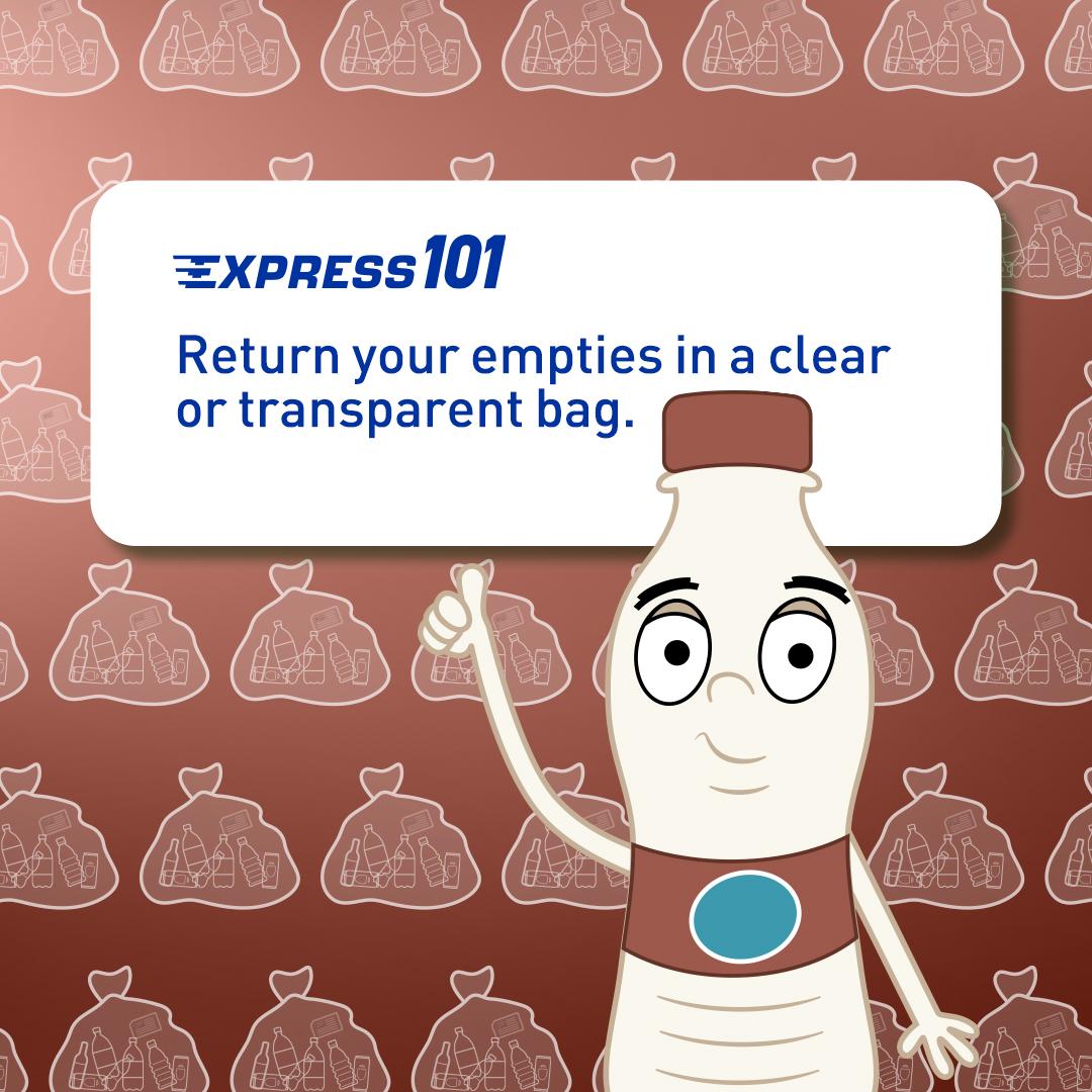 Just to be “clear”: Remember to use a clear or transparent bag under 90L in size when returning your empties with Express. 🙂 

#ExpressTip